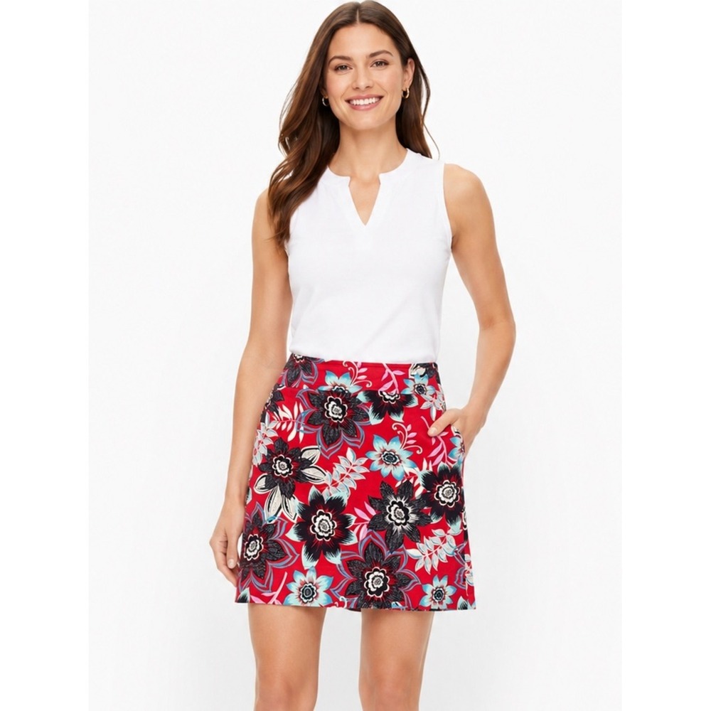 Talbots Red Garden Floral Skirt‎ Spring Summer Size 10 classic style feminine